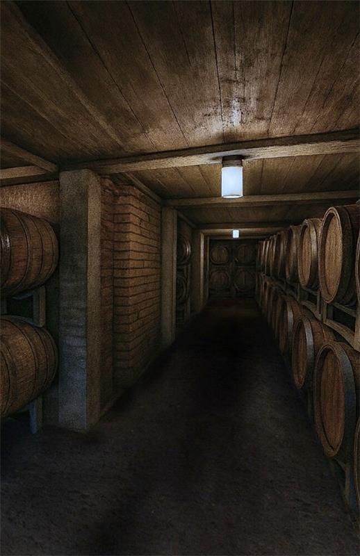 Whisky bottles on barrel
